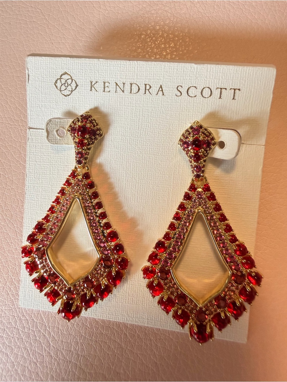 NWT Kendra Scott Krista Statement Earring in Gold with Red Mix